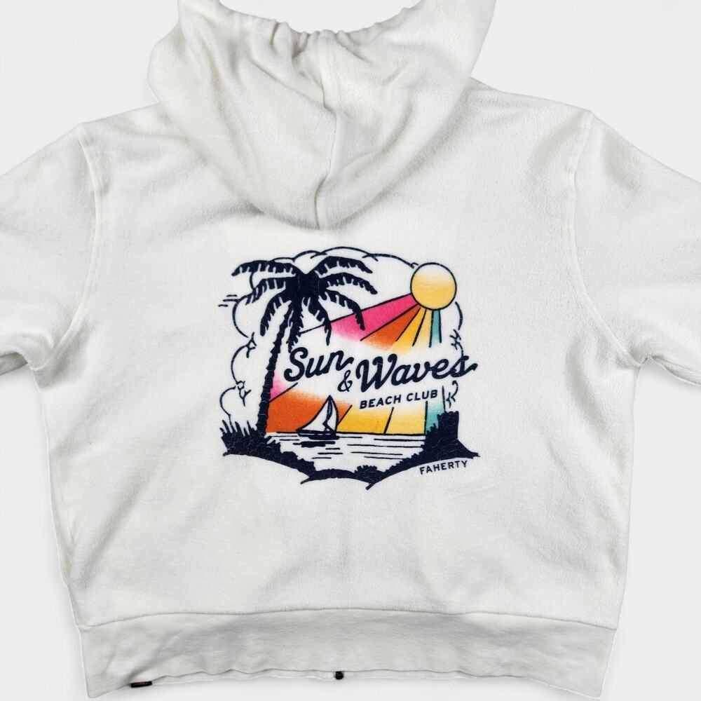 Faherty Reverse Beach Fleece Zip Hoodie Women's XL White Beach Graphic WKS2334